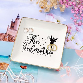 NZY Jewelry Holder For Godmother-Godmother Gifts from Godchild - Birthday Baptism Mothers Day Christmas gifts for Godmother -Trinket Tray Gift for Godmom -Ring Dish Gift for Godmother from Godchild