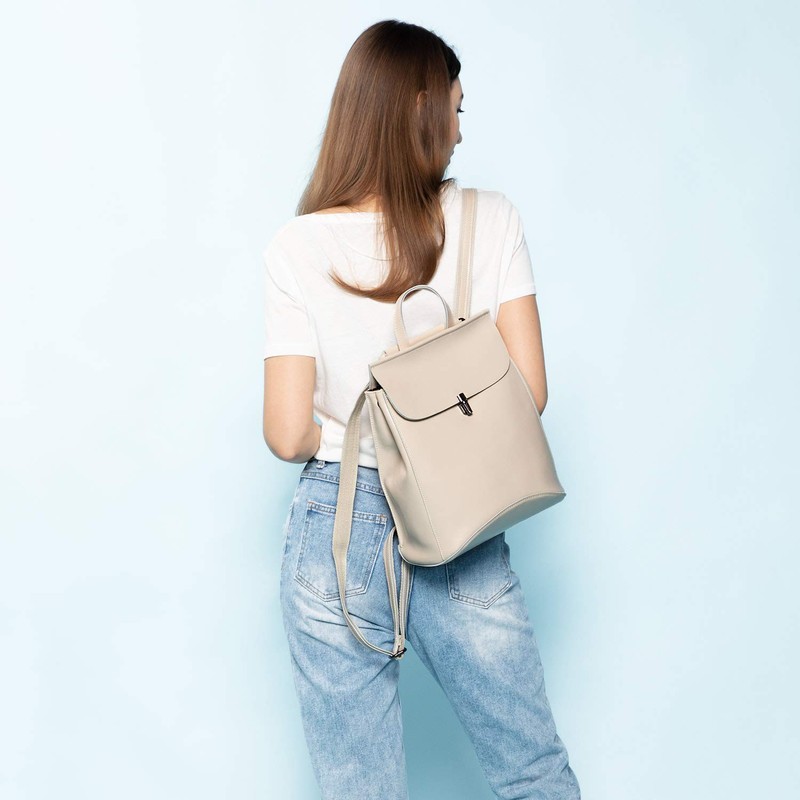 Realer Genuine Leather Backpack / Shoulder Bag For Women, beige