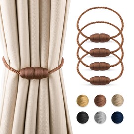 Dalababa Magnetic Curtain Tiebacks, Pack of 4 Curtain Holders, Rope Curtain Holders, Tiebacks for Curtains, Curtain Buckle for Home, Office, Curtains Decoration, Brown