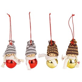 BRUBAKER 4-Piece Set Knitted Christmas Tree Hanging Dolls - Wood & Knit - Decoration - Ornaments