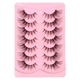 Andy's Orchids Manga Lashes, Fox Eye False Eyelashes Cat Eye Lashes Natural Look Cosplay Anime Eyelashes Clear Band Eyelashes Wispy Faux Mink Fake Lashes 7 Pairs