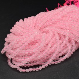 Rose Quartz Semi-Precious Gemstone Faceted Round Beads - 4mm - 15" strand
