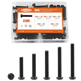 NIULUNBAO M6 x 30mm 35mm 40mm 45mm 50mm Button Head Socket Cap Screws Bolts 10.9 Grade Alloy Steel Metric Machine, Black Oxide Finish, Allen Hex Drive, Fully Threaded, Assortment Kit 40PCS