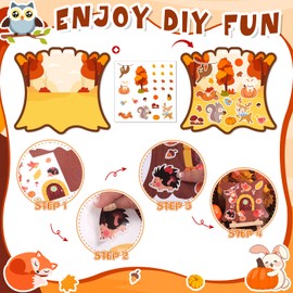 24Set Fall Stickers Scene for Kids,Animal Worlds Stickers Scene, Thanksgiving Autumn Leaves Pumpkin Acorn Sticker Fox Squirrel Hedgehog Art Craft Bulk Set Classroom School Party Home Activities