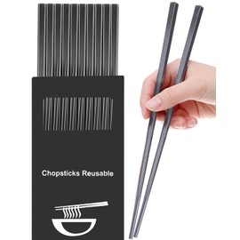 LIANGKEN 5 Pairs Dishwasher Safe Fiberglass Chopsticks Set,9.5 Inch Reusable Japanese Chinese Chopsticks , Non-Slip, Easy to Use (colorful ) (9.5 inch, pure black)