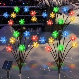 Set of 4 Snowflake Solar Christmas Decorations, 8 Modes Swaying Garden Lights, Solar Pathway Lights, Outdoor Christmas Decor, Upgraded Base on Firefly Light (Multicolor)