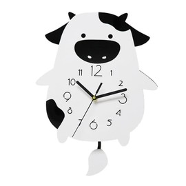 Acrylic Wall Clock Cartoon Cow Shape Silent Movement Decorative Swinging Clock for Kitchen Living Room Study