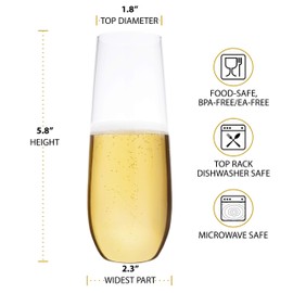 Bravario Unbreakable Stemless Plastic Champagne Flutes | Shatterproof 100% Tritan Plastic Glasses | Reusable | BPA-free | 8.5 oz, Set of 4