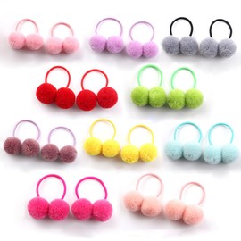 20 Pcs Plush Ball Hair Band Pom Ball Elastic Hair Ties Colorful Pom Hair Ties Elastic Ponytail Holders Children Fluffy Ball Elastic Band Ropes Lovely Hair Ring Hair Accessories for Girls