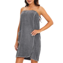 Knuffnee Wrap Towel for Women Body Wrap Bathrobe Shower Wrap Towels Adjustable Closure Gray S/M