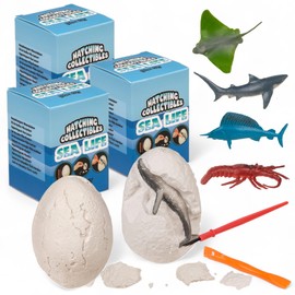 MIJOMA Excavation Set of 3 with Plaster Egg & Tool - With Surprise Figure - Archaeology Toy for Children - Promotes Curiosity & Fine Motor Skills (Sea World)