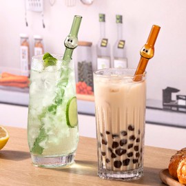 Snowfall Colorful Big Eye Wide Reusable Glass Straw, 8.66in x 12MM, Perfect for Juices, Cocktails, Smoothies, Iced Coffee and Milkshake,Includes Cleaning Brush (Set 3)