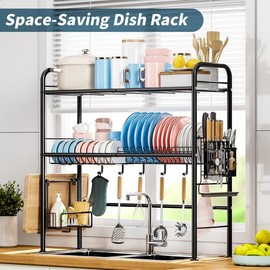 【Holiday Deals】San Dream Over Sink Rack Kitchen Over The Sink Dish Drying Rack Organizer Large Space Saving Dish Drainer Countertop Dishes Rack On Counter Caddy Utensil Metal Organizer 1&2 Tiers Cabinet:_1-Tier