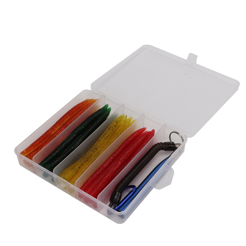 65pcs/box Soft Worm Bait Fishing Lures Kit with Rubber O