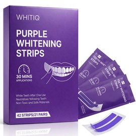 WHITIQ Purple Strips, Japanese Teeth Whitening Strips, White Strips for Tooth Stain Remover, Strengthen Enamel, Fresh Breath, Peroxide-Free, Low-Sensitivity, 21 Pairs (1)