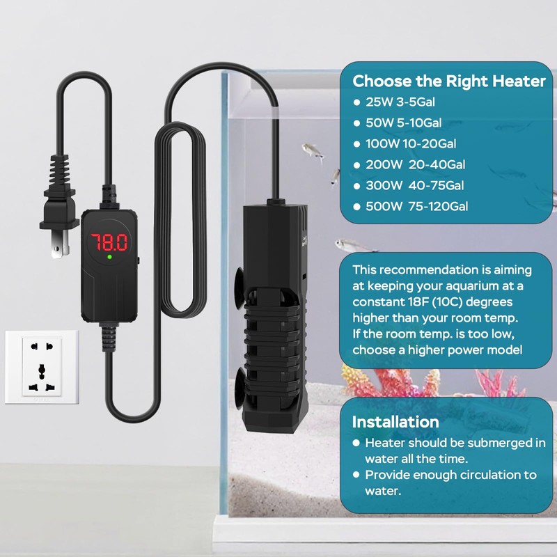 AquaMiracle Fish Tank Heater Turtle Tank Heater with Protective Housing,
