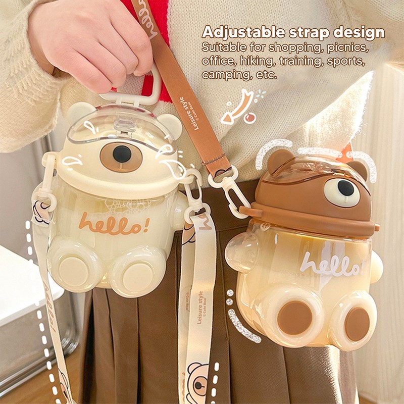 700ml Bear Water Bottle for Girls Kids with Straw Adjustable