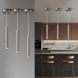 UPZXKJ Modern Brushed Nickel Pendant Light, 10W Dimmable Integrated COB LED Adjustable Hanging Downward Lighting Fixtures for Kitchen Island, Dining Room, Bar, 4000K Neutral White, ETL Driver, 3 Pack