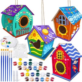 Heyzeibo 4Pack Birdhouse Kit, Craft Kits for Kids to Build and Paint Bird House, Easter DIY Wooden Arts and Crafts for Girls Boys Toddler