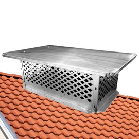 BUYYAH Chimney Cap,17" x 41"Chimney Cover, Adjustable Bottom to Fit Outside Existing Clay Flue Tile Dimensions 16.7" x 40.7" to 19.3" x 43.3", All Stainless Steel Structure, with Meshes, Bolts, Screws