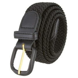 Belts.com Leather Covered Buckle Woven Elastic Stretch Belt, Black, (2XL(44"-46")