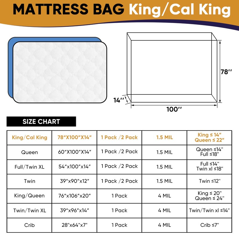 CHUPER King/Cal King Mattress Bag for Moving and Storage ,