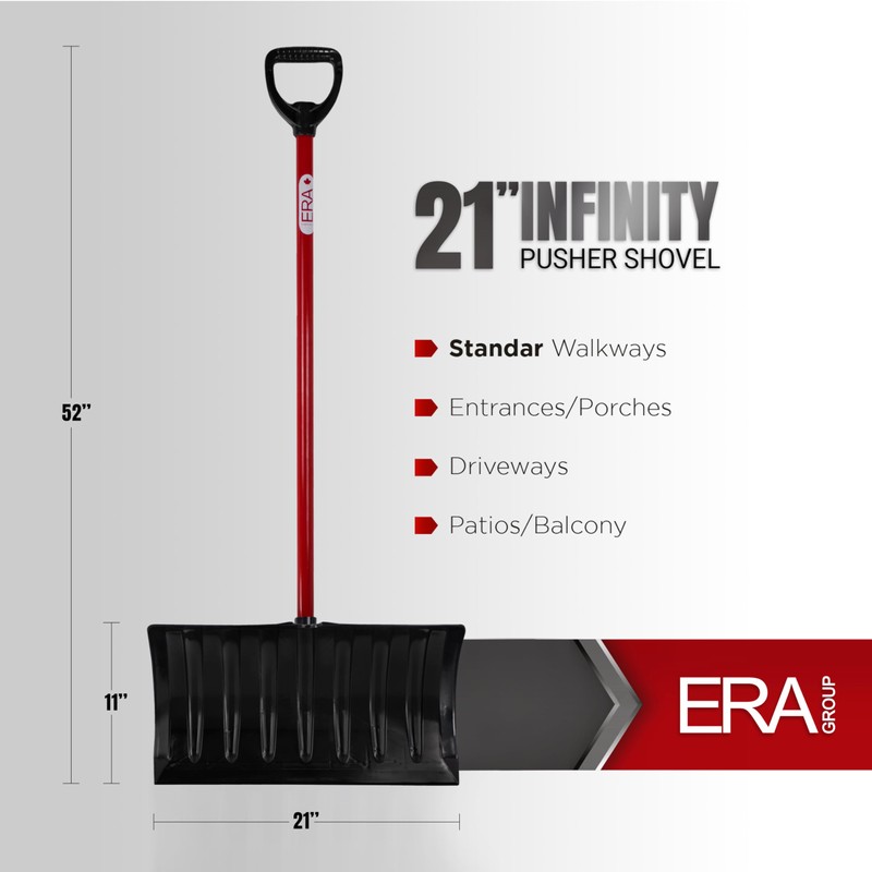 ERA Infinity Snow Shovel — 21-inch Pusher-Style Blade, Red/Black