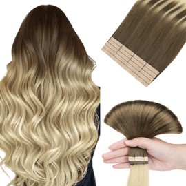 hotbanana Tape in Hair Extensions, 24 Inch Tape in Hair Extensions Human Hair 20pcs 50g Ash Brown to Platinum Blonde Tape Hair Extensions Straight Remy Human Hair Tape in Extensions