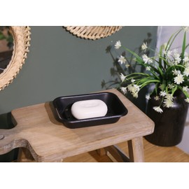 Joy Choice 6.5" Farmhouse Soap Dish with a Tray -Black Metal Soap Dish for Bathroom, Tub and Kitchen, Farmhouse Sponge Holder for Kitchen Sink (Black)