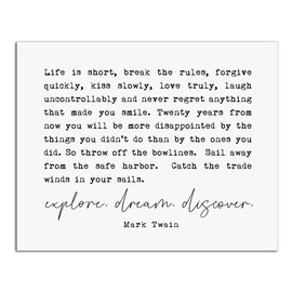 Mark Twain Quote Print Adventure Art Inspirational Quote Wall Decor Life Is Short Explore Dream Discover Sail Quote 8x10 inch - UNFRAMED