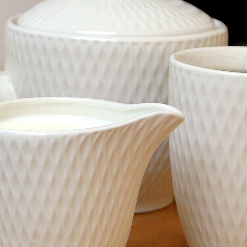 White Jewel Milk Jug Ceramic Geometric Glossy Kitchen Cream Serving