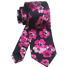 Vizakiss Floral Ties for Men Cravat Jacquard Luxury Wedding Neckties for Groomsmen, Black Fuchsia Pink, One Size