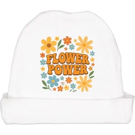inktastic Flower Power Retro Floral Graphic Hippie Vibes Baby Beanie Hat Large White 46868