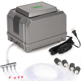 hygger Aquarium Air Pump 10W/15W 0.025Mpa/0.03Mpa Powerful Adjustable Fish Tank Air Pump 4 Outlets Oxygen Aerator for Medium Large Fish Tank, Small Pond, Hydroponics, Commercial Use