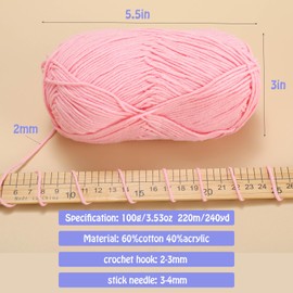 Milk Cotton Yarn,100g Yarn for Crochet,Amigurumi Yarn,Crochet Yarn for Crocheting,Cotton Yarn,Soft Yarn for Sweater,Hat,Socks,Baby Blankets(Pink)