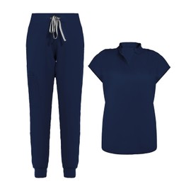 Eadflie Scrubs for Women Set - [Navy Blue/M], Cool Stretch Jogging Scrub Nurse Uniform Set, Comfortable Breathable Scrub Tops and Scrub Pants, Multi Pocket Stand Collar Design for Nurse Workwear