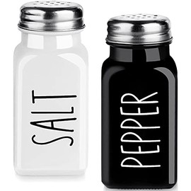 Farmhouse Salt and Pepper Shakers Set, Dopeca 2.7oz Glass Salt Shaker with Stainless Steel Lid, Vintage Black and White Christmas Salt and Pepper Shakers for Kitchen or Restaurant, Easy Refilling