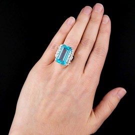 Uloveido Fashion Emerald Cut Birthstone Ring Simulated Aquamarine Antique Women's Ring Engagement Wedding Jewelry (Size P1/2)