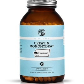 Creapure Creatine Monohydrate by Qidosha 240 Pieces in Pharmacist Glass, 750 mg per Capsule, Each Batch Laboratory Tested, German Manufacture