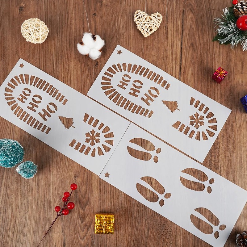 Christmas Santa Footprint, 3 Pieces Santa Claus Footprints Stencil, Reusable