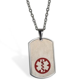 OIDEA Men's Women's Necklace with Pendant, Stainless Steel Dog Tag with Medical ID Alert Pendant, 55 cm Chain, Silver Red, Stainless Steel