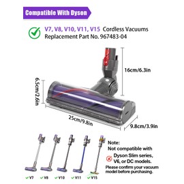Gelapa Brush Head Compatible with Dyson V7 V8 V10 V11 V15, Quick Release Cordless Vacuum Attachments, Power Head Roller Brush Replacement Parts for Hardwood Floor Carpets, Accessories #967483-04