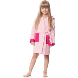 Ladeheid Kids 100% Cotton Terry Bathrobe LA40-103(Light Pink/Fuchsia (P15/M12), 98-104)