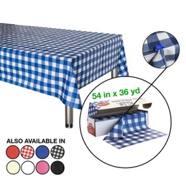 Neatiffy Disposable Plastic Table Cloth Roll | 54 in x 108 Ft Waterproof Tablecloth | Table Cover for Rectangle, Square, Round Oval Tables | Picnic, Party, Banquet, Birthdays, Weddings - Blue Gingham