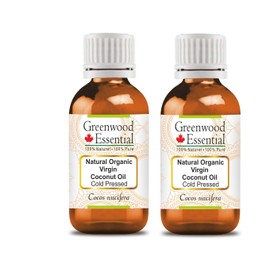 Greenwood Essential Natural Organic Virgin Coconut Oil (Cocos Nucifera) Natural Therapeutic Quality Cold Pressed (Pack of Two) 100 ml x 2 (6.76 oz)