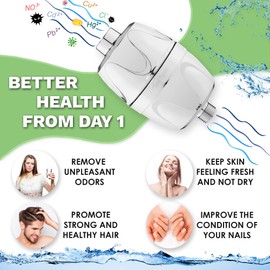 Filtro de Ducha de 16 Etapas - Filtros de Agua Universales para Quitar Cloro y Minerales Duros - Purificador de Baño y el Mejor Sistema de Suavizante Filtrado con Carbón Activado - Cartucho Reemplazo