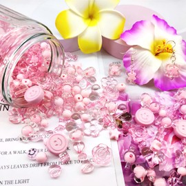465Pcs Pink Series Acrylic Assorted Beads Flower Heart Star Smile Butterfly Mickey Candy Beads Pastel Beads Plastic Beads Cute Bead Round Beads Bulk for Bracelets Jewelry Making Necklaces DIY Crafts