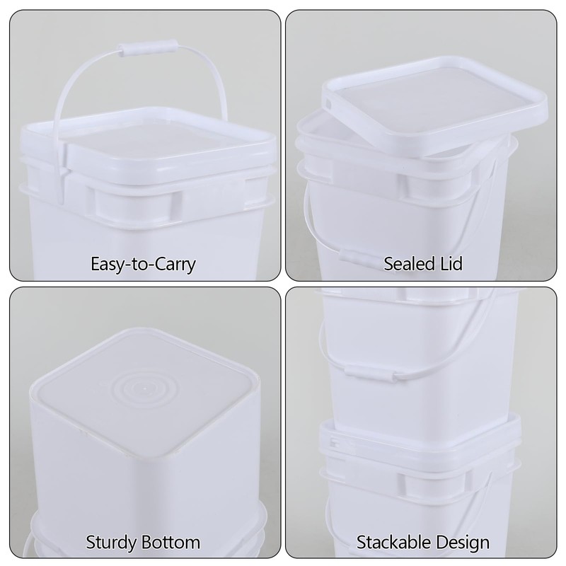 Wekioger 3 Gallon Plastic Bucket Pail with Seal Lid, 4-Pack