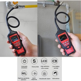 HT601A Detector de Gas Combustible Portátil Detector de Gas con Sonda de 15.7 pulgadas, Detector de Gas LED Probador de Fugas Inflamables Combustibles Analizador de Metano Cocina