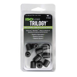 ISOtunes Trilogy™ Foam Replacement Eartips for ISOtunes PRO, Xtra, Wired (5 Pair Pack) (Medium, Black)